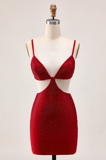 Stylish Beaded Cut-Out Bodycon Red Homecoming Dress