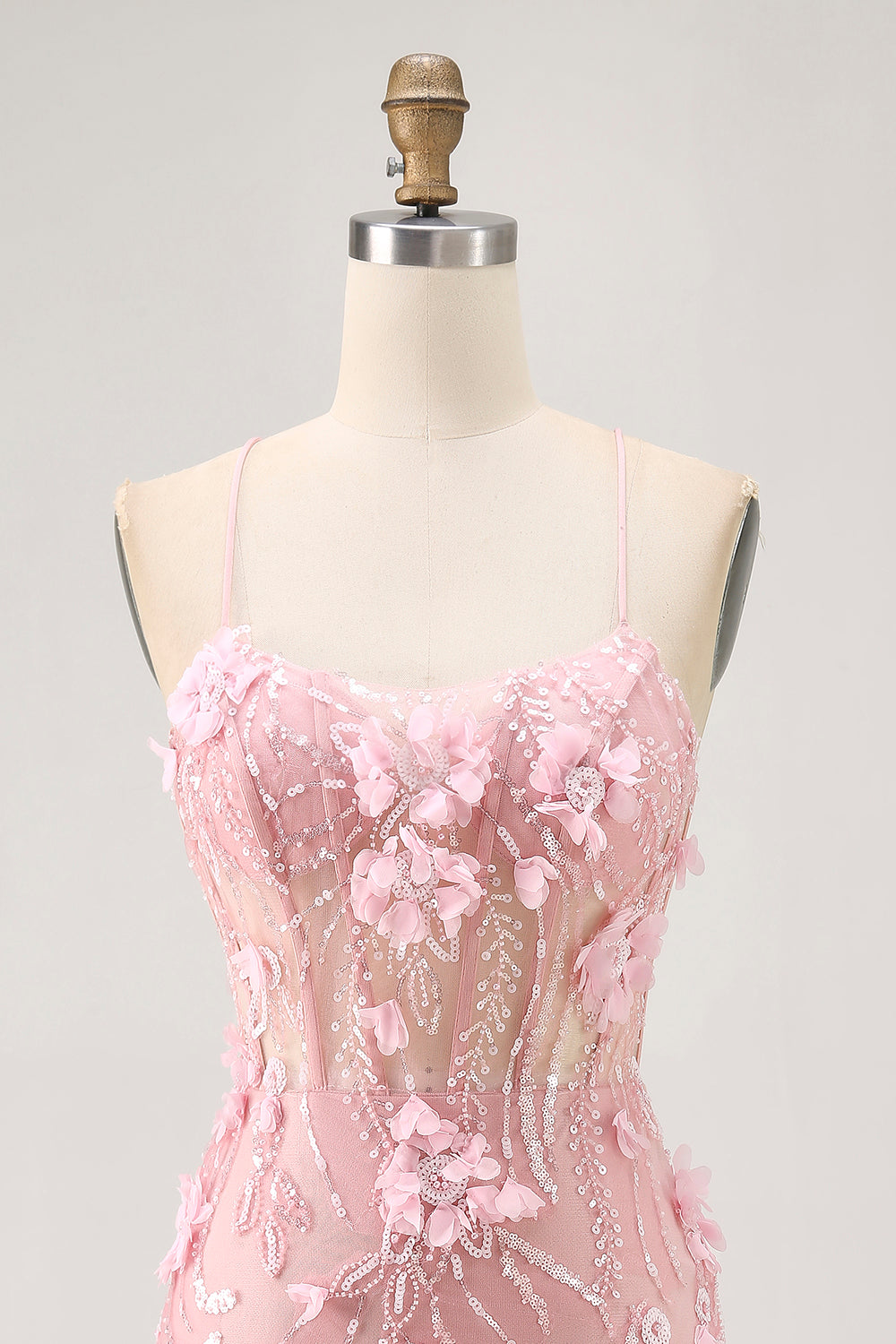 Blush Bodycon Corset Sequin Homecoming Dress with 3D Flowers
