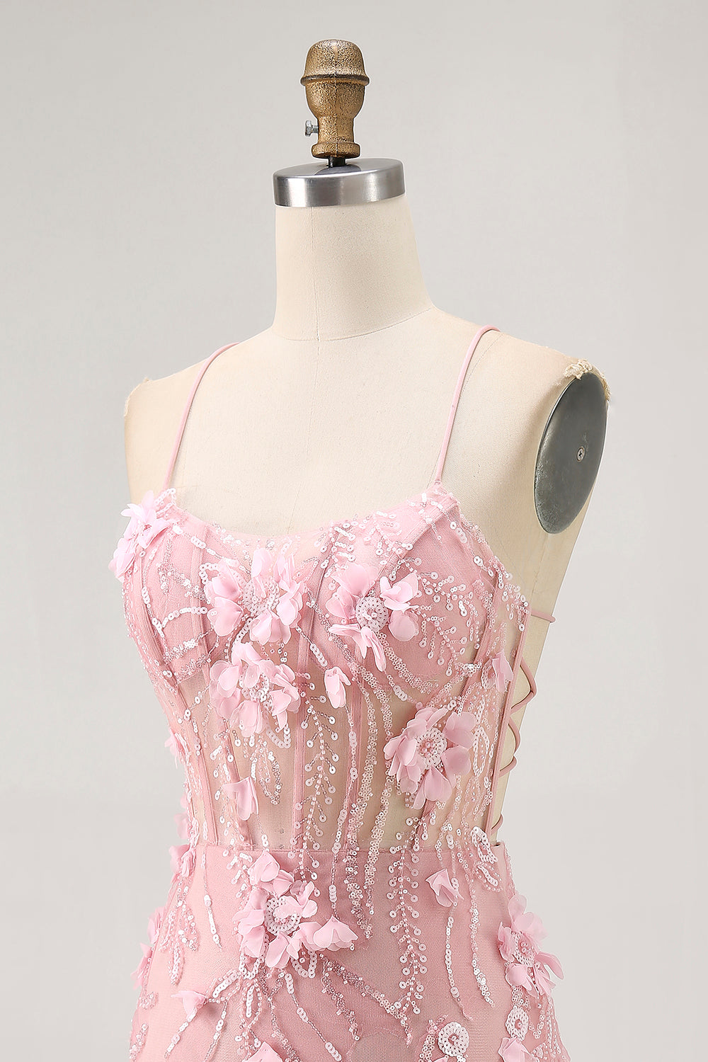 Blush Bodycon Corset Sequin Homecoming Dress with 3D Flowers