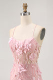 Blush Bodycon Corset Sequin Homecoming Dress with 3D Flowers