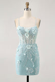 Sequin Green Bodycon Corset Homecoming Dress With 3D Flowers