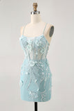 Sequin Green Bodycon Corset Homecoming Dress With 3D Flowers