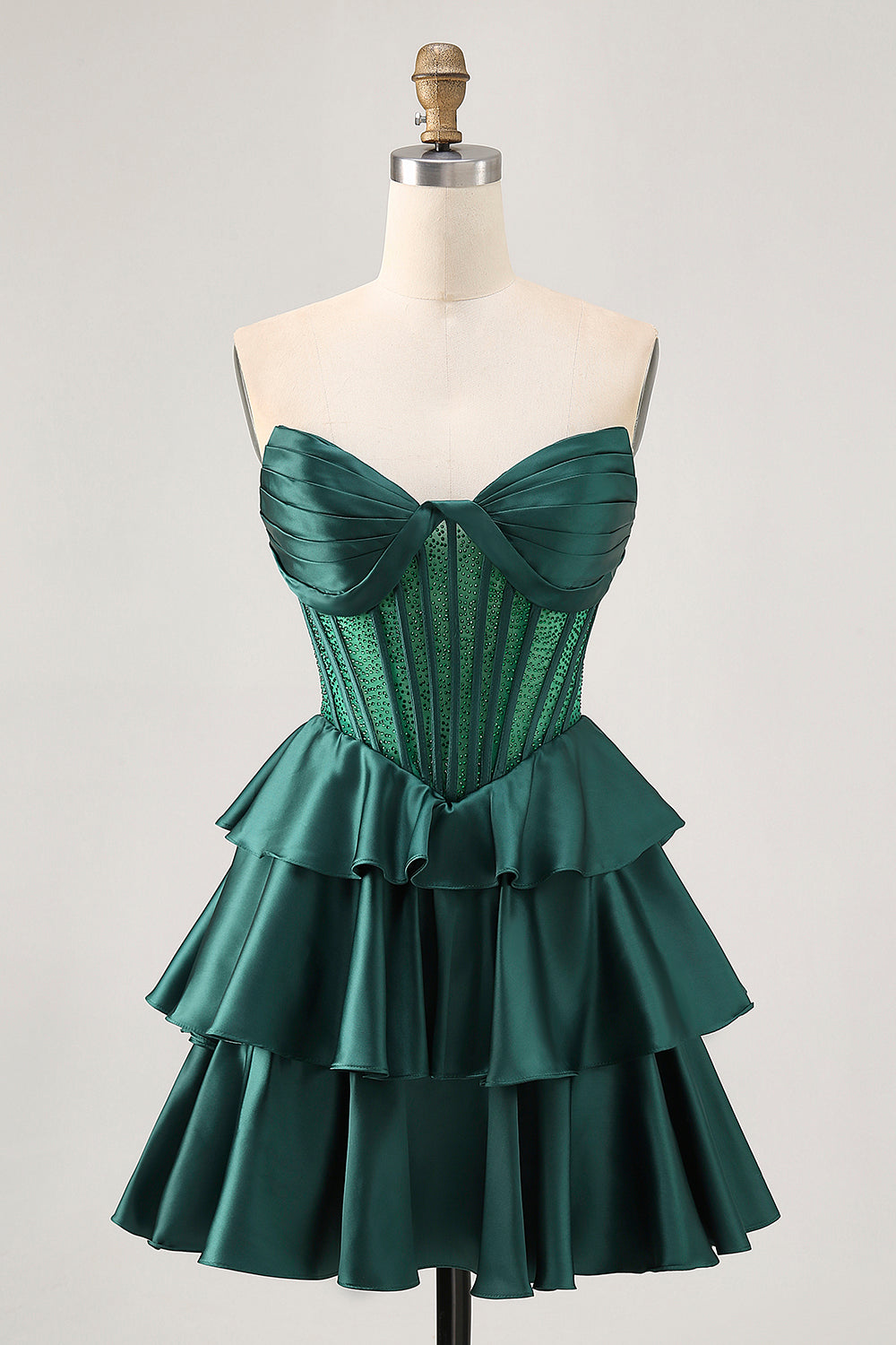 Dark Green A Line Beaded Strapless Corset Homecoming Dress
