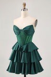 Dark Green A Line Beaded Strapless Corset Homecoming Dress