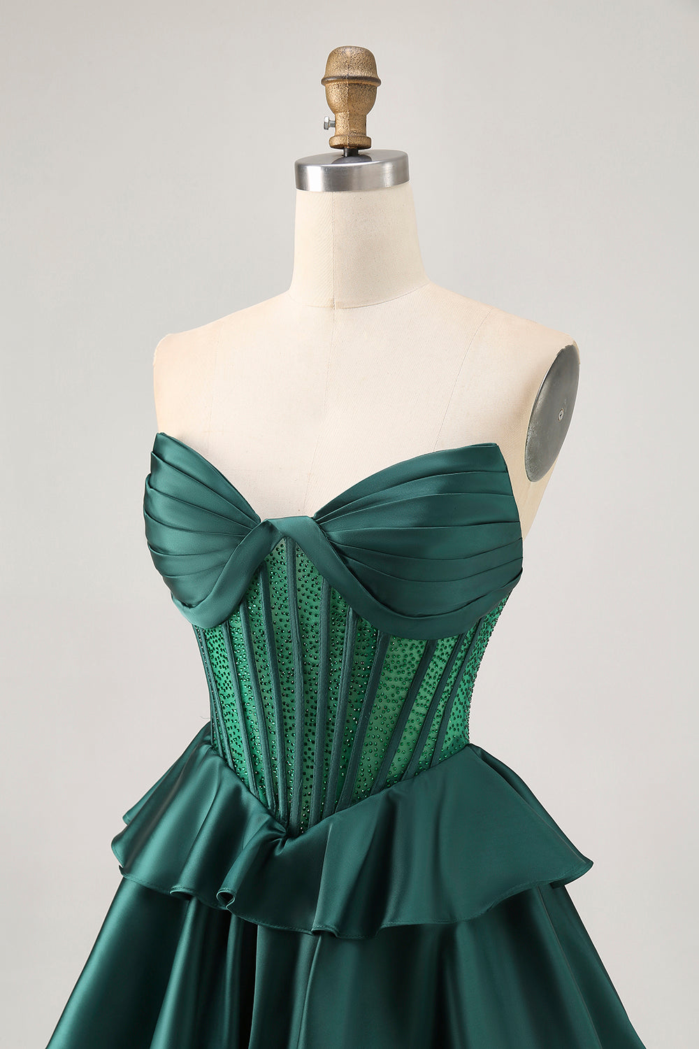 Dark Green A Line Beaded Strapless Corset Homecoming Dress