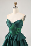 Corset A Line Strapless Tiered Beaded Green Homecoming Dress