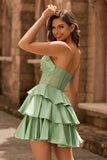 Corset A Line Strapless Tiered Beaded Green Homecoming Dress