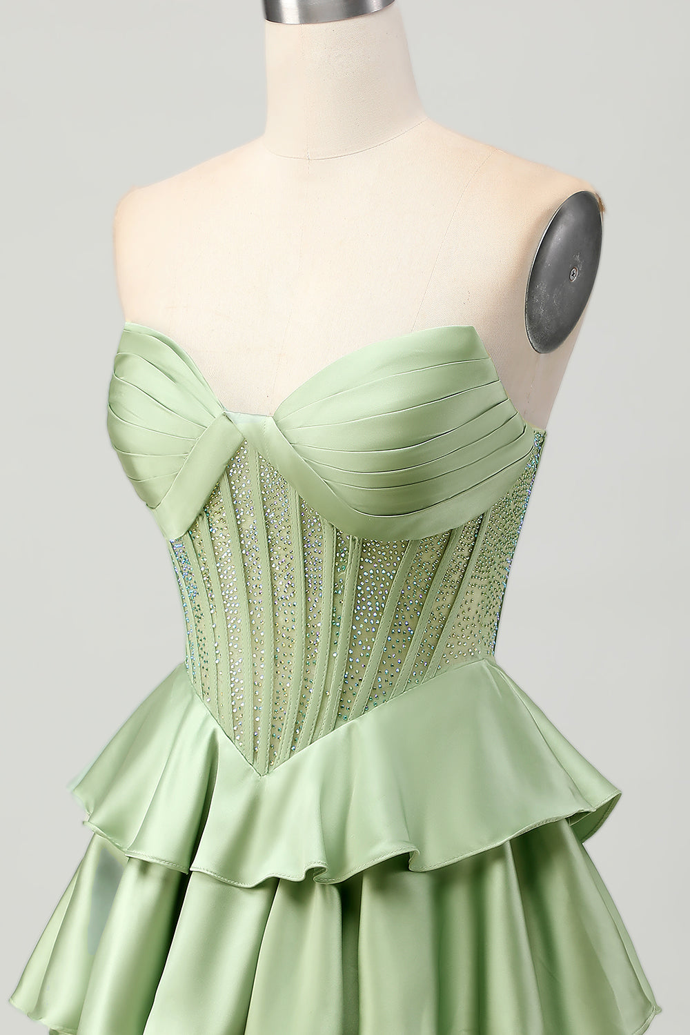 Dark Green A Line Beaded Strapless Corset Homecoming Dress