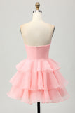 Cute Blush A-Line Tiered Strapless Homecoming Dress