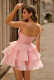 Cute Blush A-Line Tiered Strapless Homecoming Dress