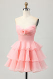 Cute Blush A-Line Tiered Strapless Homecoming Dress