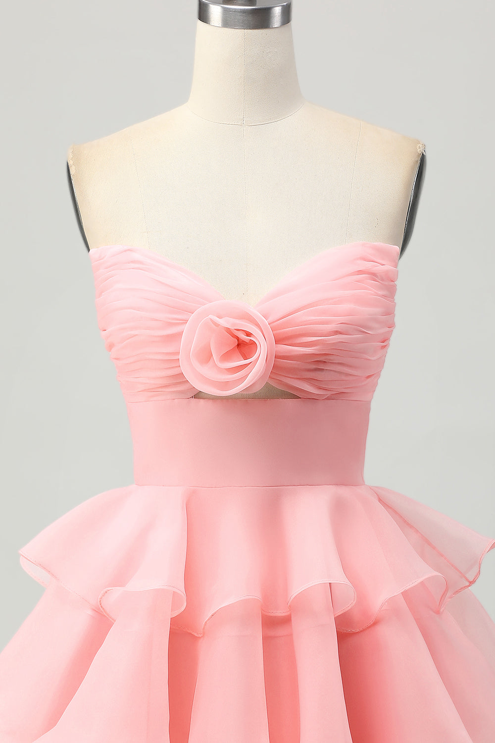 Cute Blush A-Line Tiered Strapless Homecoming Dress