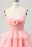 Cute Blush A-Line Tiered Strapless Homecoming Dress
