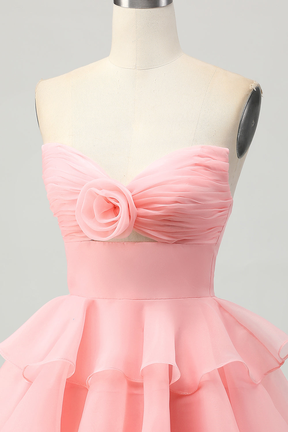 Cute Blush A-Line Tiered Strapless Homecoming Dress