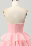 Cute Blush A-Line Tiered Strapless Homecoming Dress