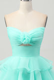 Strapless Pink Ruffle A-Line Homecoming Dress With 3D Flower
