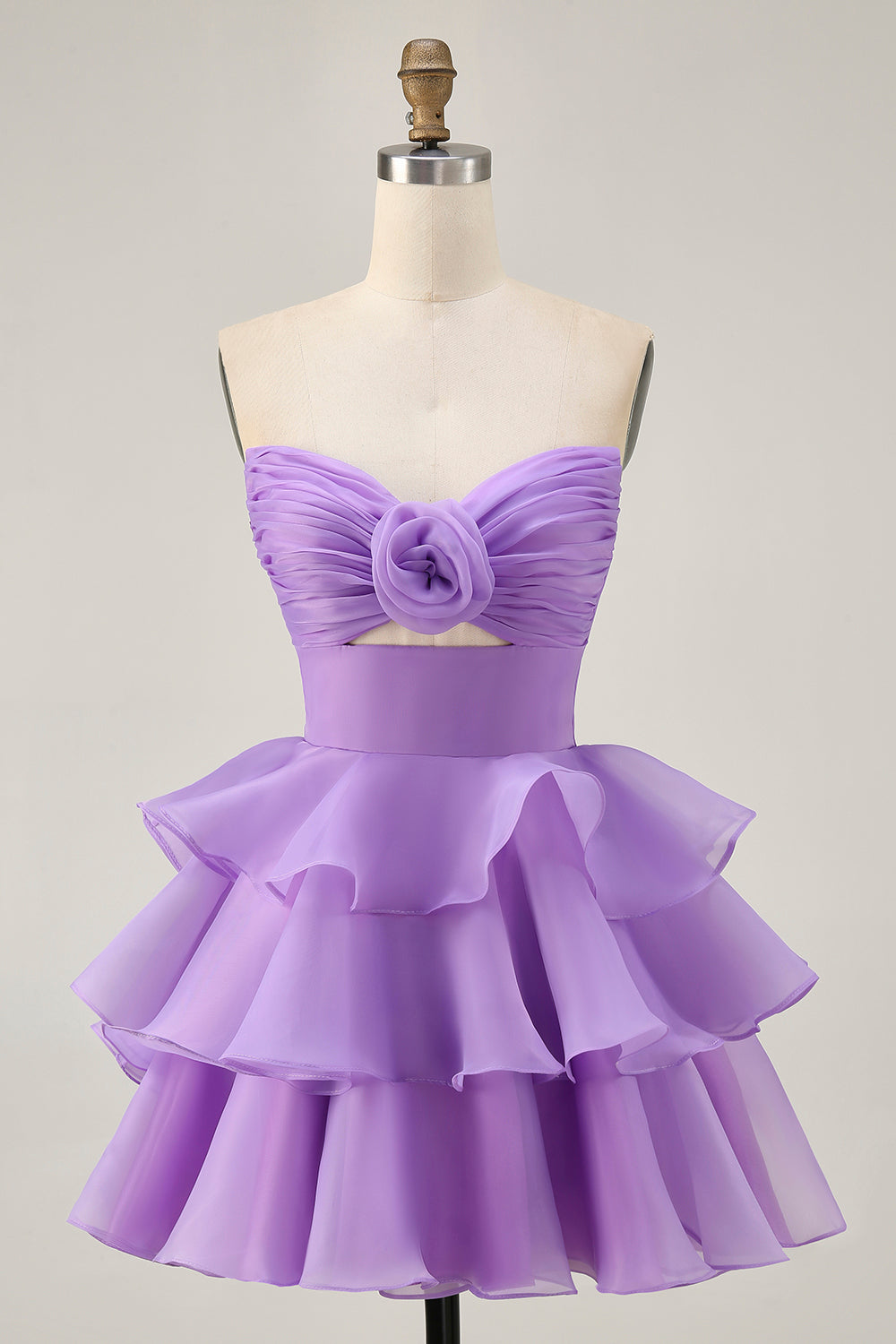 Purple Tiered Ruffle Strapless A Line Homecoming Dress