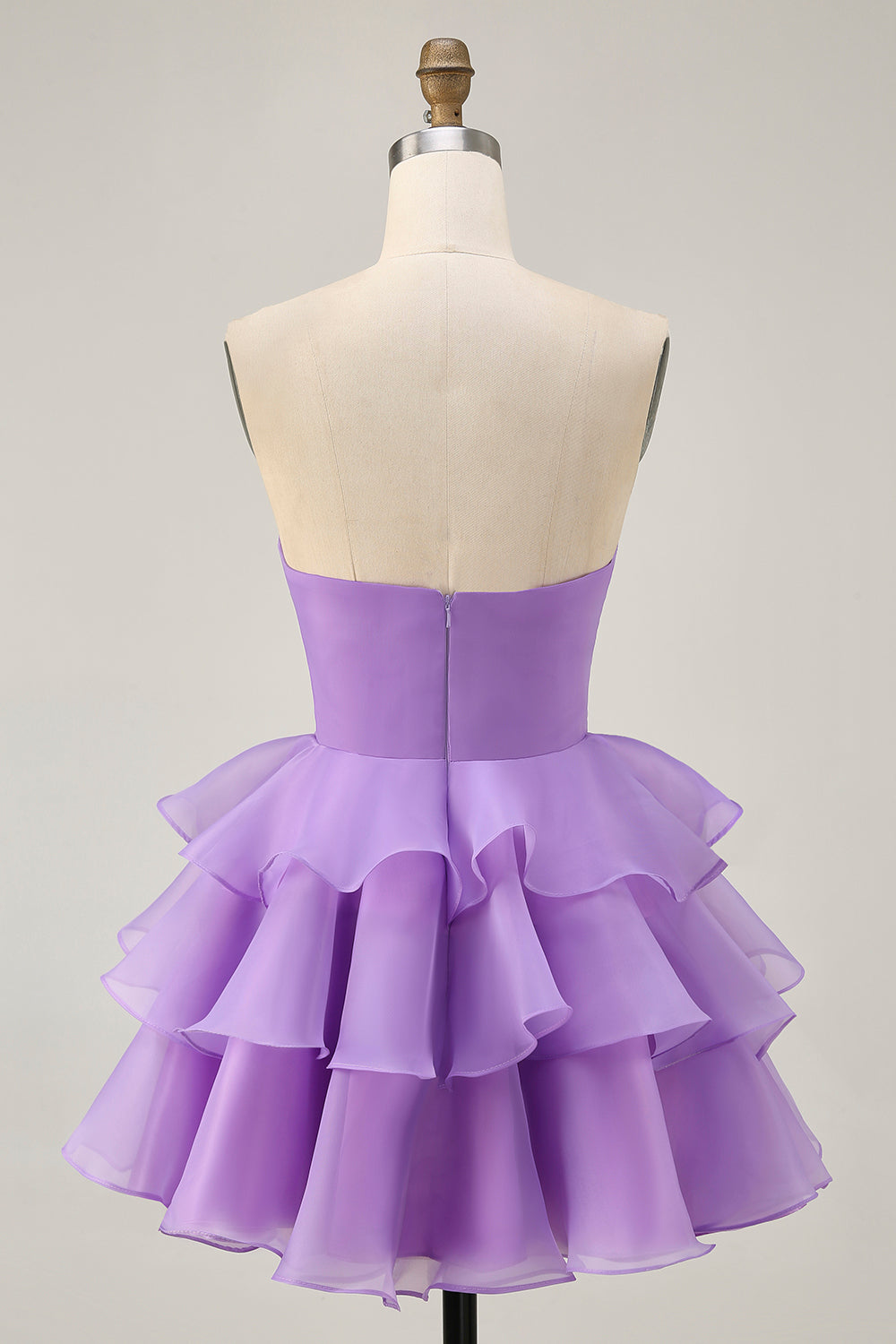 Purple Tiered Ruffle Strapless A Line Homecoming Dress