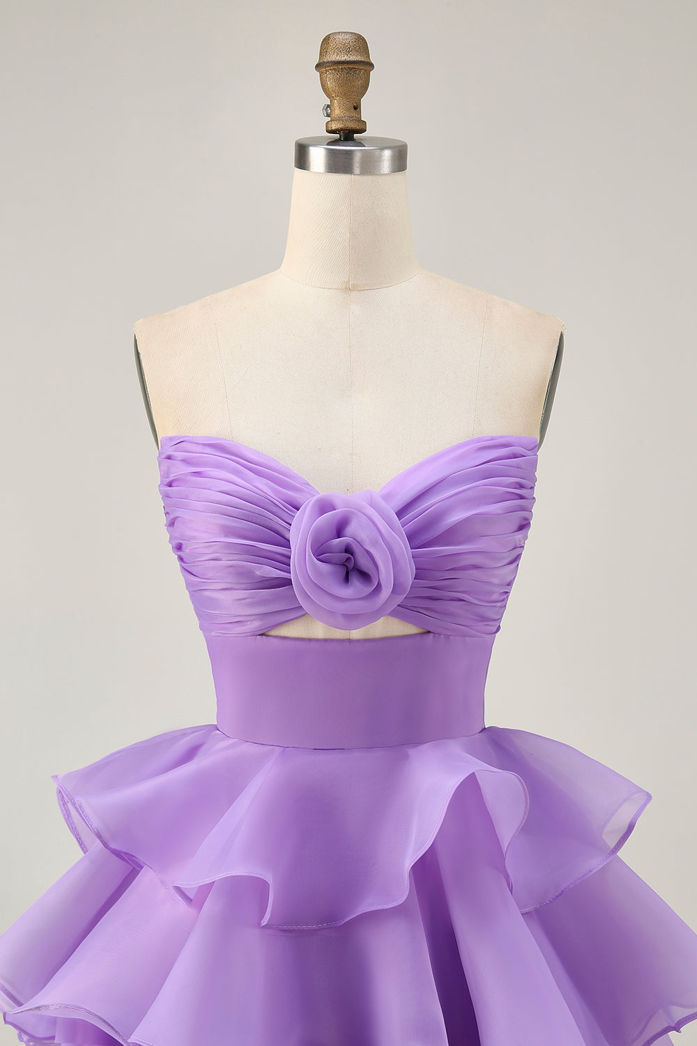 Purple Tiered Ruffle Strapless A Line Homecoming Dress