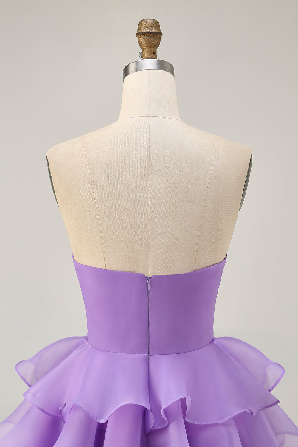Purple Tiered Ruffle Strapless A Line Homecoming Dress
