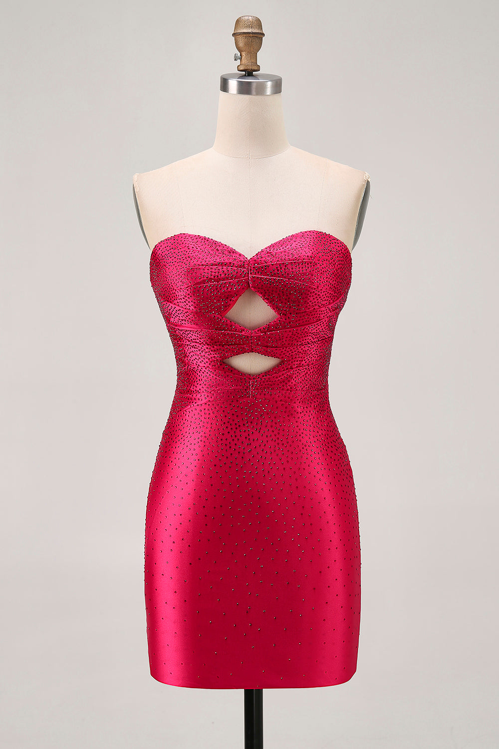 Fuchsia Strapless Cut Out Beaded Bodycon Homecoming Dress
