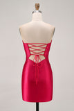 Fuchsia Strapless Cut Out Beaded Bodycon Homecoming Dress