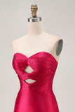 Burgundy Beaded Strapless Cut Out Bodycon Homecoming Dress
