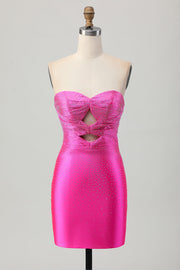 Fuchsia Strapless Cut Out Beaded Bodycon Homecoming Dress