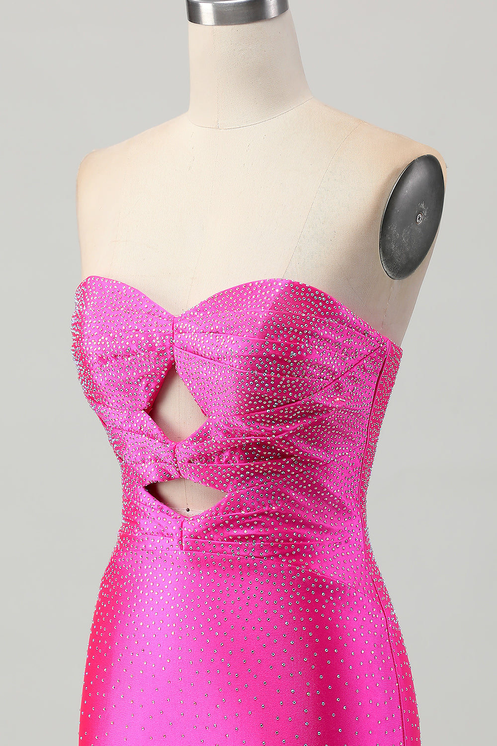 Fuchsia Strapless Cut Out Beaded Bodycon Homecoming Dress