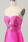Fuchsia Strapless Cut Out Beaded Bodycon Homecoming Dress