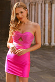 Bodycon Fuchsia Sweetheart Cut Out Beaded Homecoming Dress