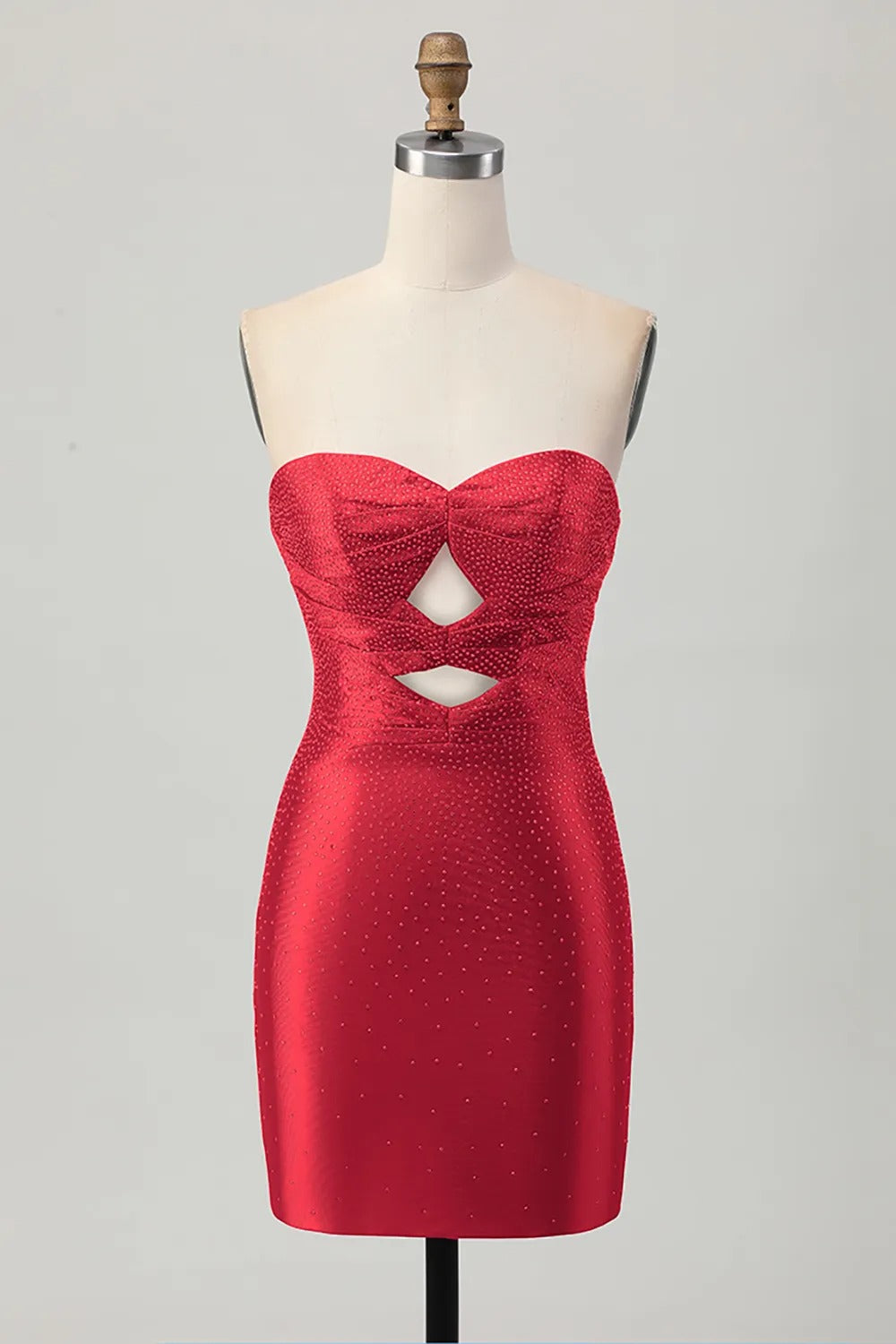 Burgundy Beaded Strapless Cut Out Bodycon Homecoming Dress