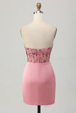 Strapless Corset Bodycon Blush Homecoming Dress with Sequins