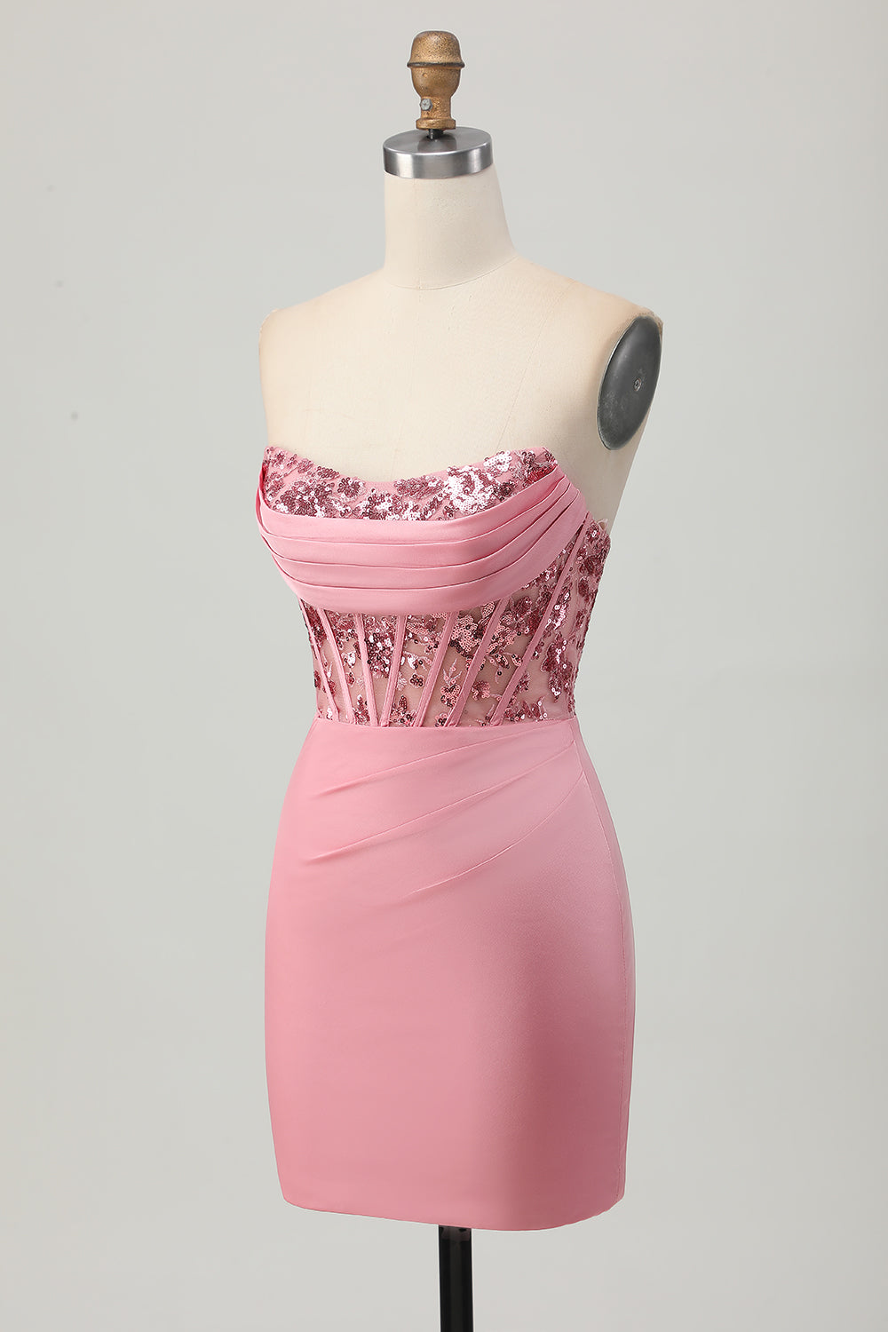 Strapless Corset Bodycon Blush Homecoming Dress with Sequins