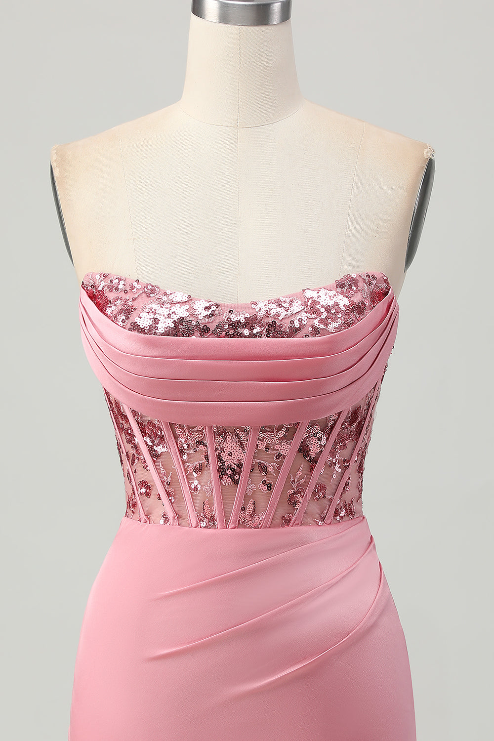 Strapless Corset Bodycon Blush Homecoming Dress with Sequins