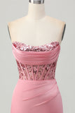 Strapless Corset Bodycon Blush Homecoming Dress with Sequins