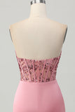 Strapless Corset Bodycon Blush Homecoming Dress with Sequins