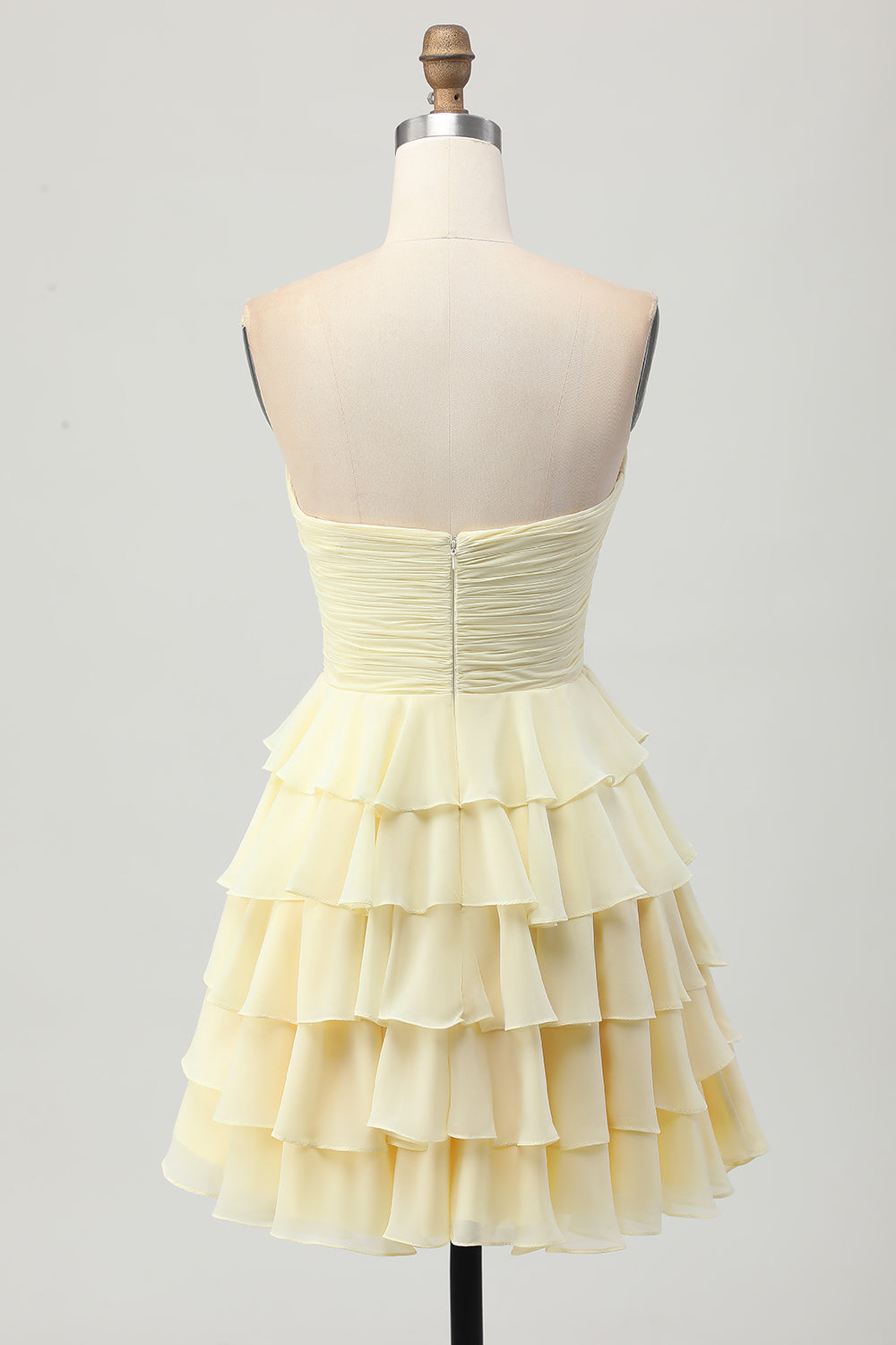 Yellow A Line Tiered Strapless Homecoming Dress with Bow