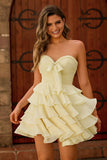 Light Yellow Strapless Tiered Ruffle A-Line Homecoming Dress