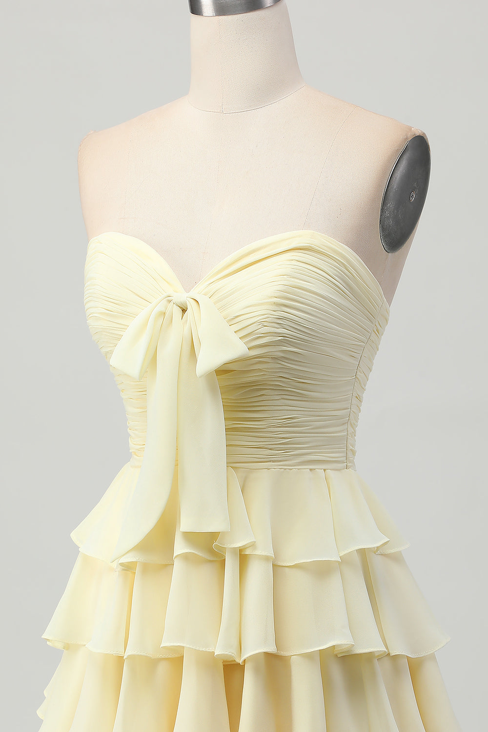 Yellow A Line Tiered Strapless Homecoming Dress with Bow