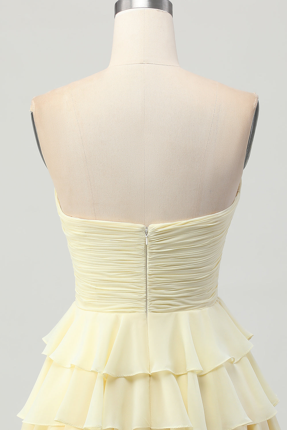 Yellow A Line Tiered Strapless Homecoming Dress with Bow
