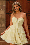 Light Yellow Strapless Tiered Ruffle A-Line Homecoming Dress