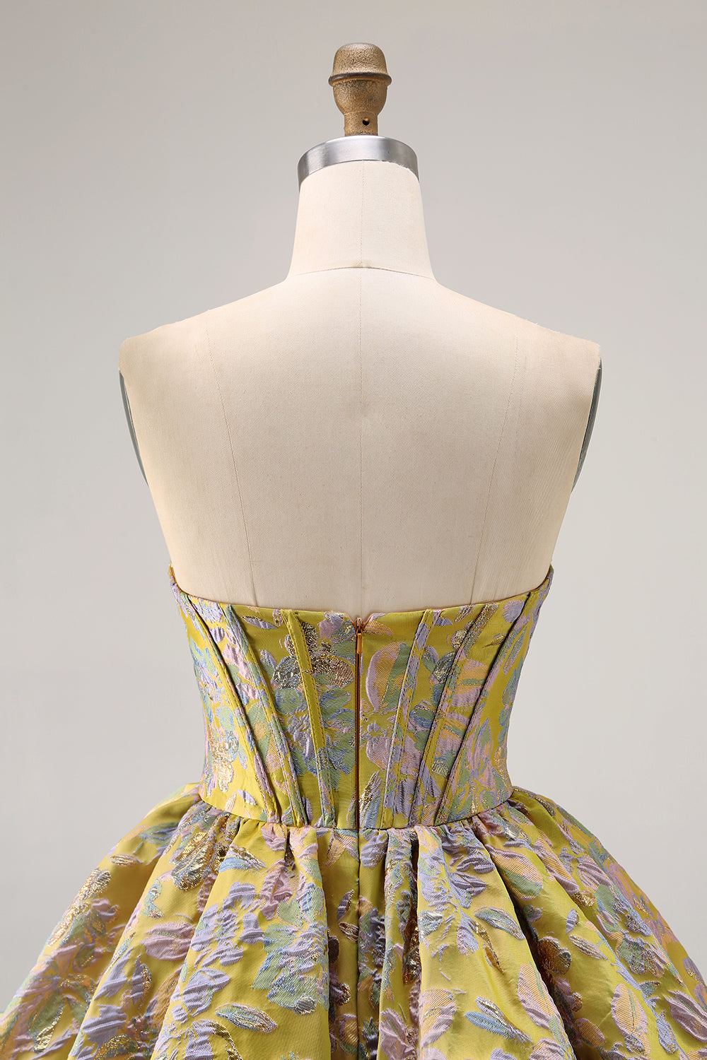 Strapless Floral Brocade Corset A Line Purple Homecoming Dress