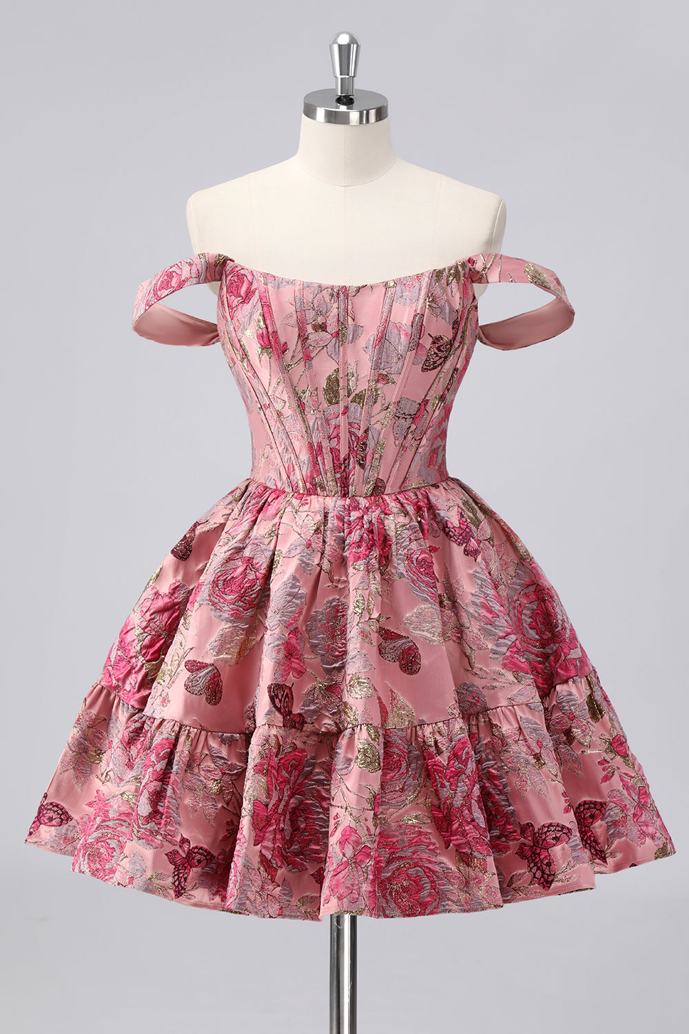 Dark Green Brocade Floral A Line Corset Homecoming Dress