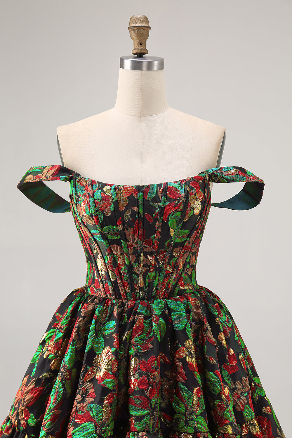 Dark Green Brocade Floral A Line Corset Homecoming Dress