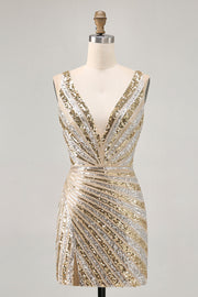 Sparkly Golden V-Neck Bodycon Homecoming Dress