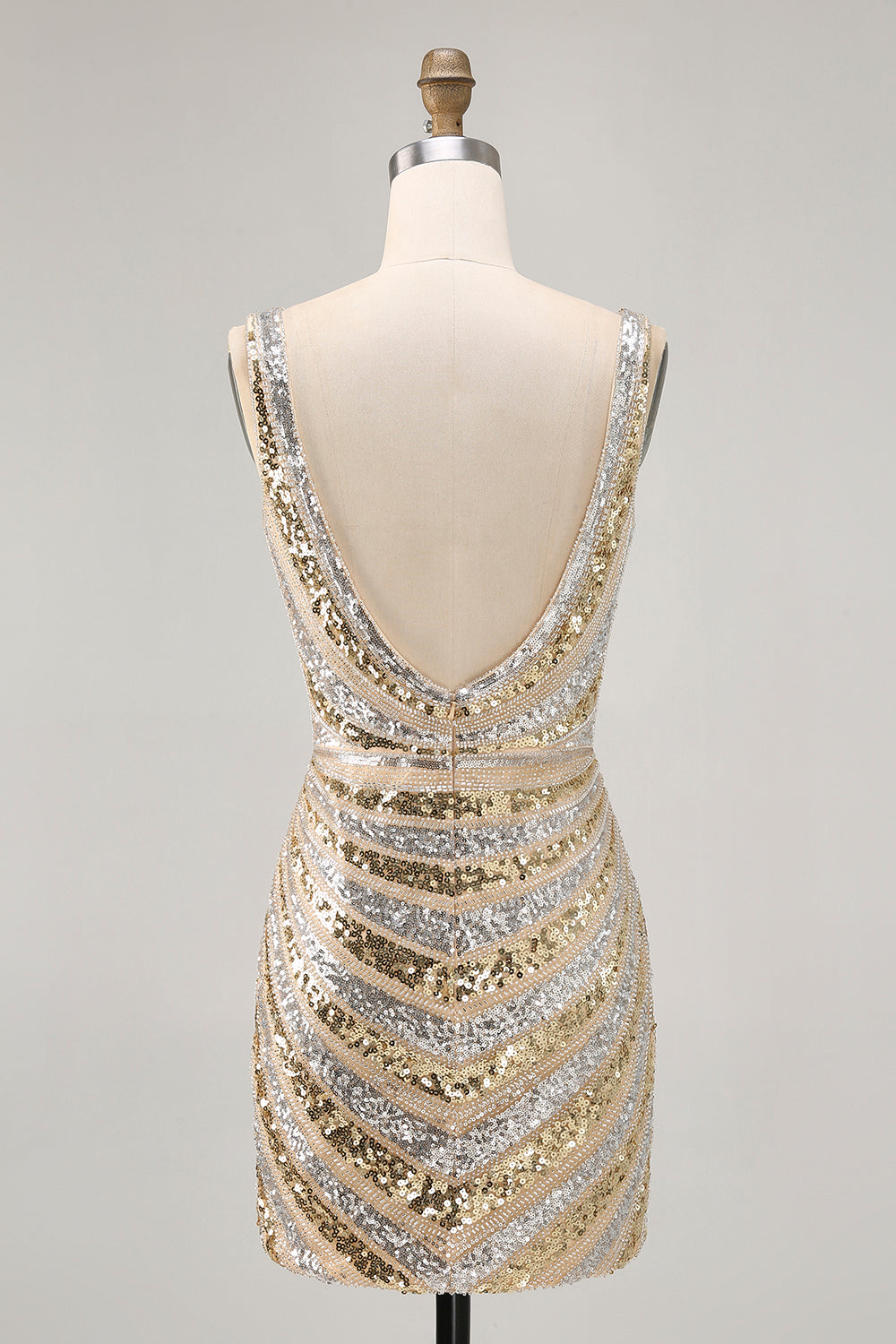 Bodycon V Neck Golden Homecoming Dress with Sequins
