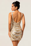 Bodycon V Neck Golden Homecoming Dress with Sequins
