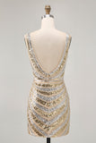 Bodycon V Neck Golden Homecoming Dress with Sequins