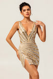 Bodycon V Neck Golden Homecoming Dress with Sequins